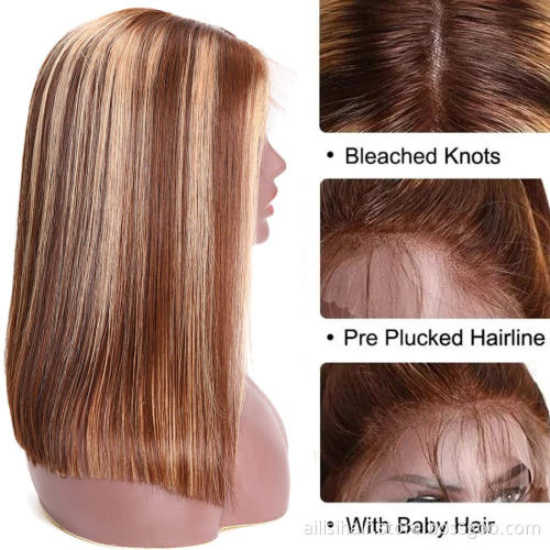 Wholesale 4/27# HD Frontal Bob Wigs Human Hair Transparent Pre plucked Lace Front Bob Wig Highlight  Human Hair Bob Wigs